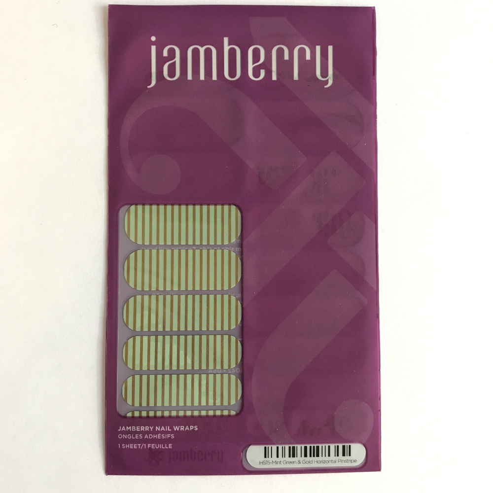 Jamberry Nail Wraps Full Sheet Green & Gold Stripe